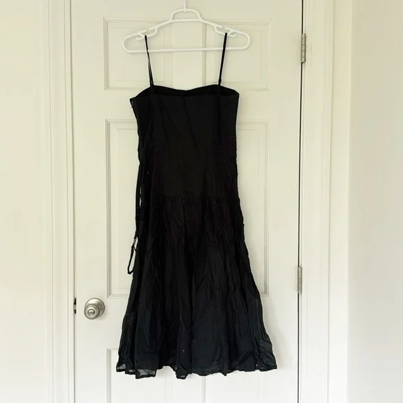 MAEVE dress size 8 black cotton classic simple midi belted - Picture 2 of 5